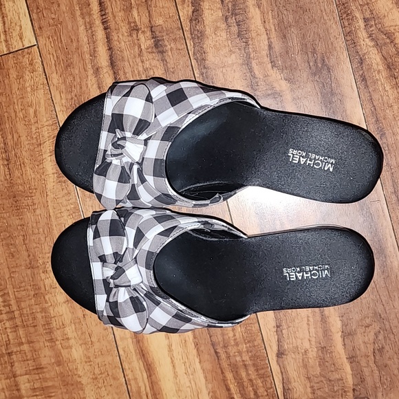 Michael Kors Black and White Gingham Sandals - Picture 1 of 5
